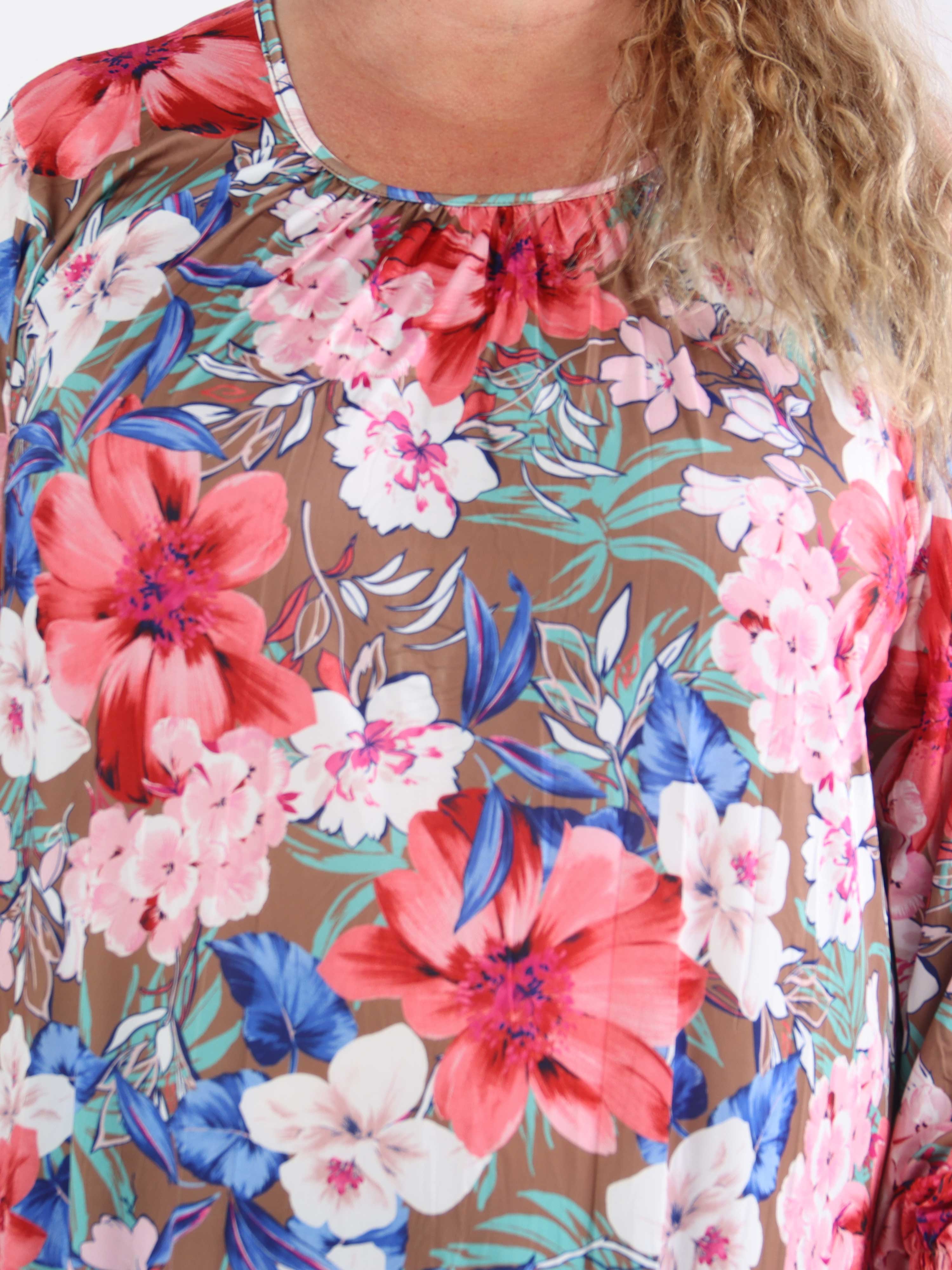 Miracle Floral Dress L/S - Blommig klänning i plusstorlek med resår